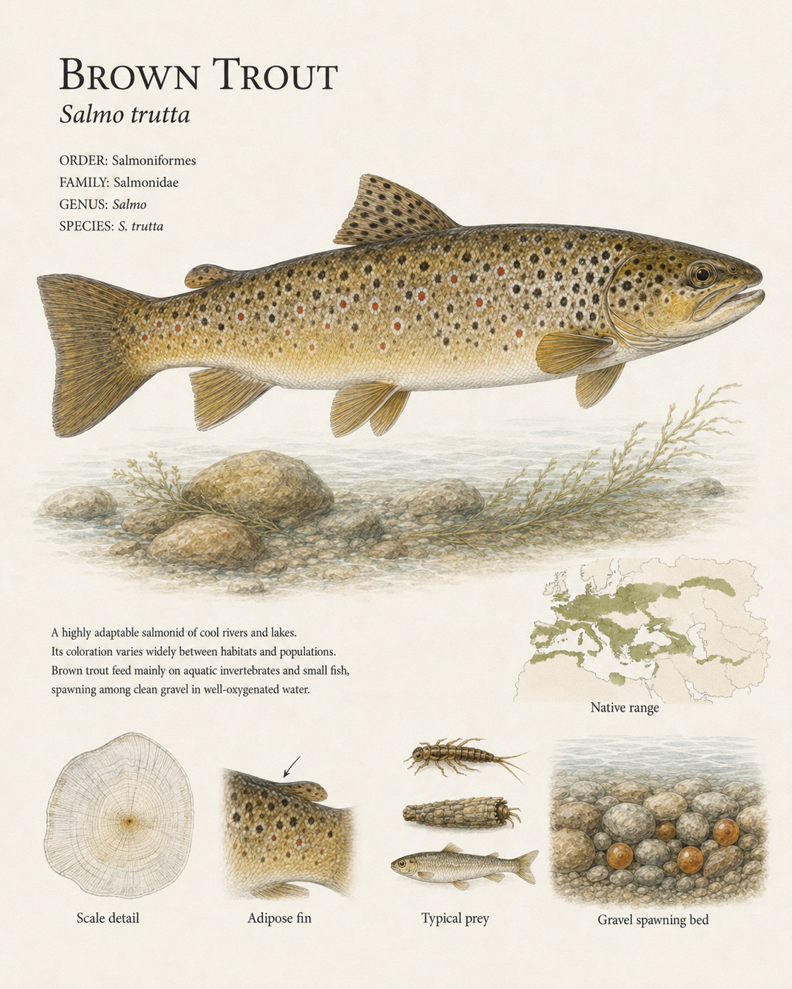 Brown Trout — Naturalist Field Plate | Printable Fish Wall Art