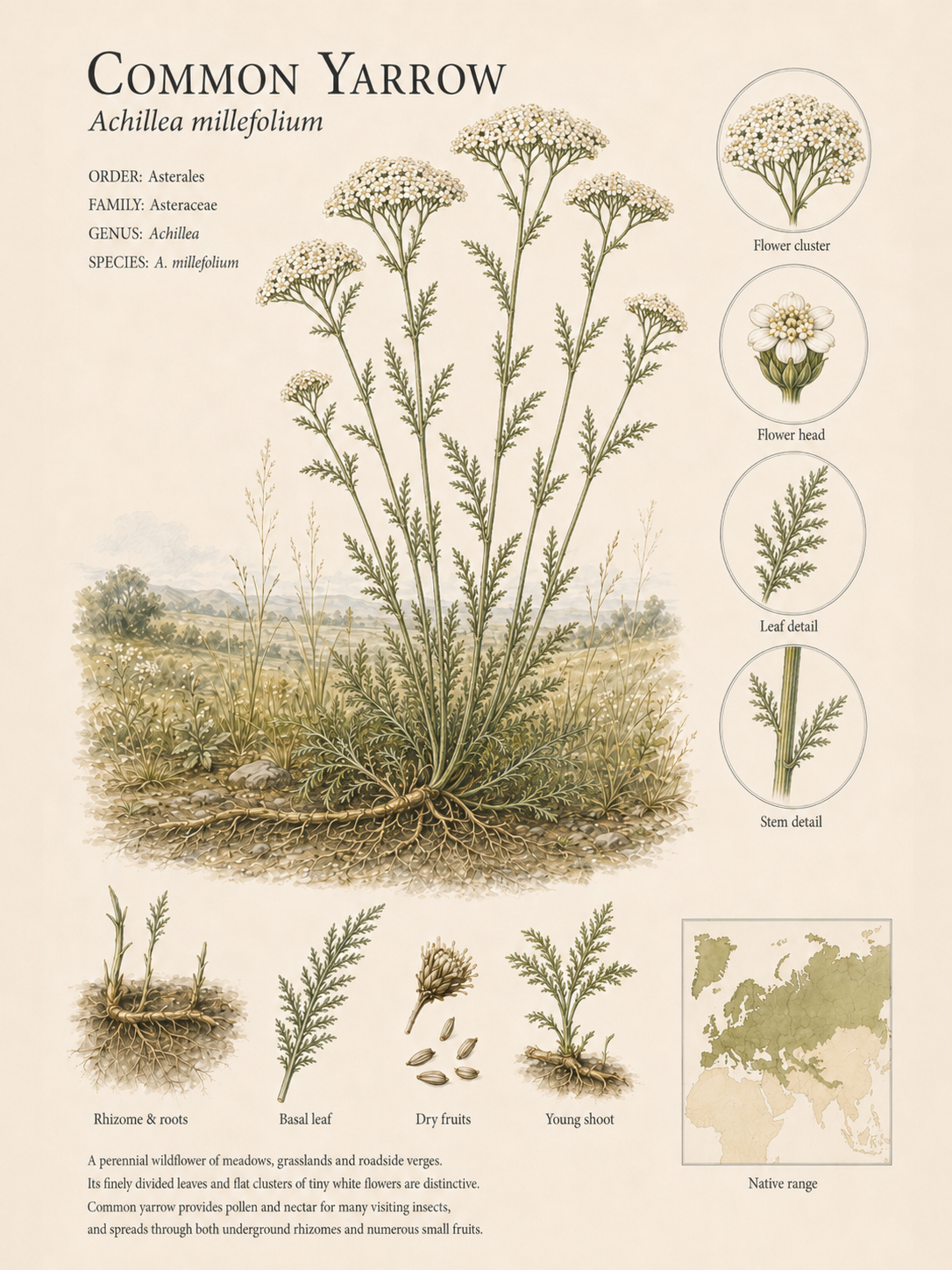 Common Yarrow — Naturalist Field Plate | Printable Botanical Wildflower Wall Art