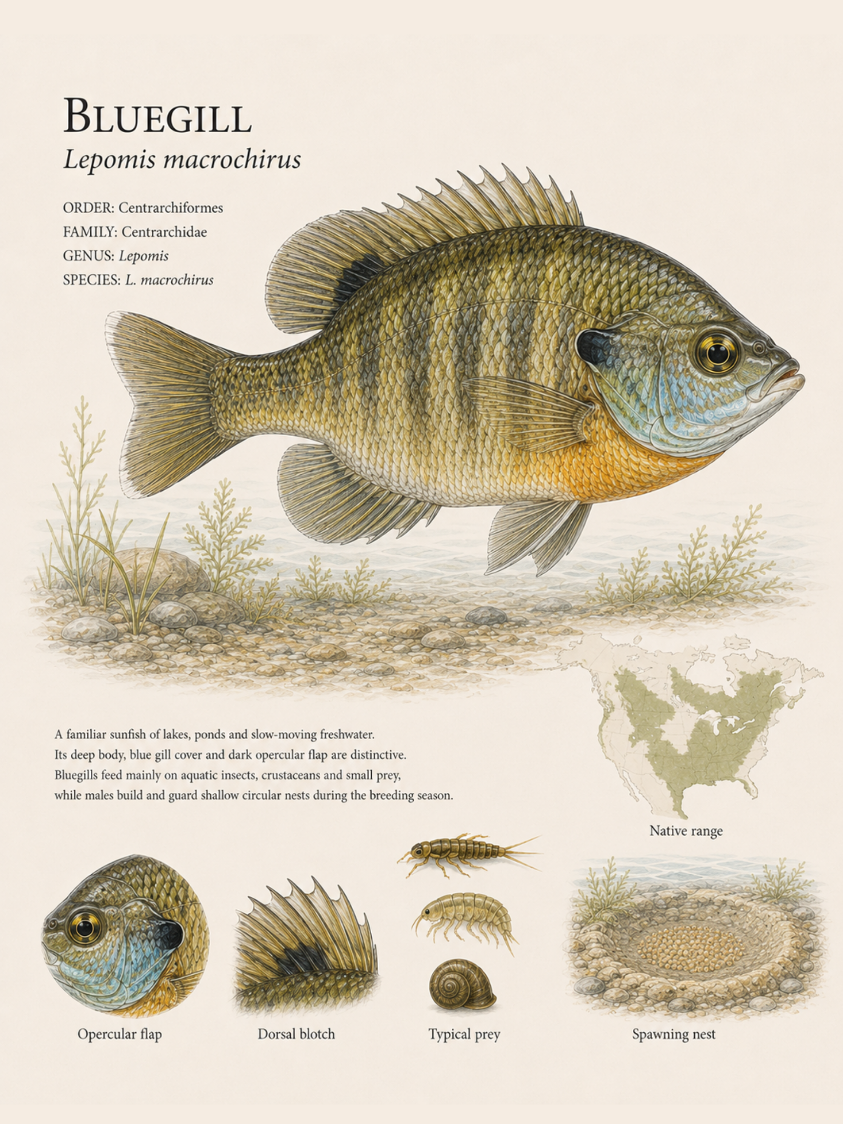 Bluegill — Naturalist Field Plate | Printable Fish Wall Art