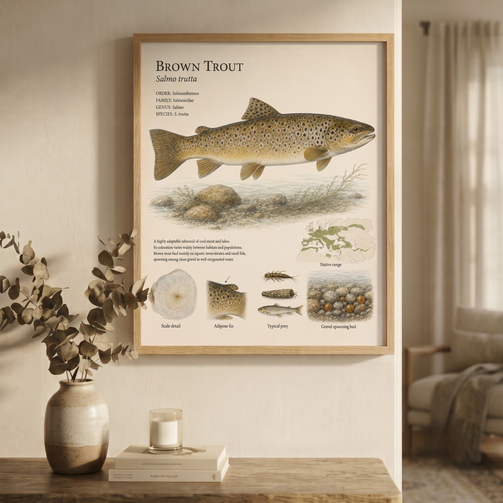 Brown Trout — Naturalist Field Plate | Printable Fish Wall Art